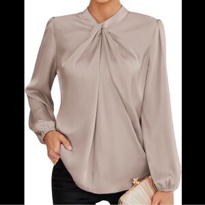 Grace Karin Womens Beige Long Sleeve Bowknot Blouse Size Large Elegant